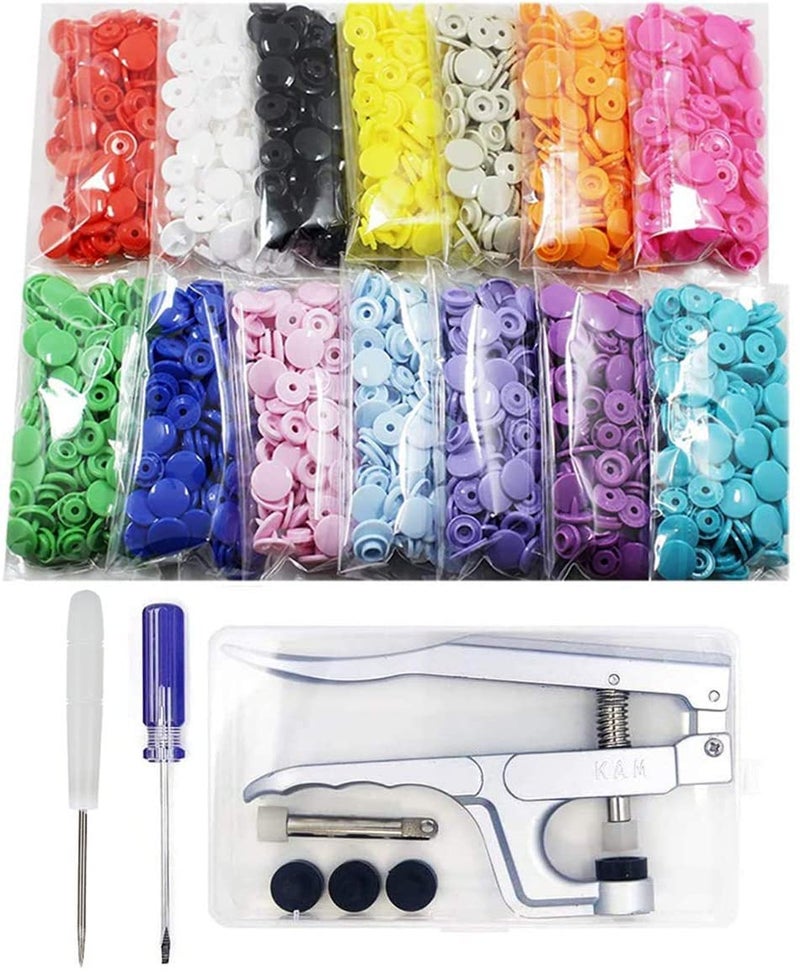 BetterJonny KAM Snaps Buttons and Snap Pliers Set, BetterJonny 420 Sets 14-Colors Starter Fasteners Kit Size 20 T5 KAM Snap Plastic Fasteners Punch Poppers Closures No-Sew Buttons for Crafts Clothing - Image 1